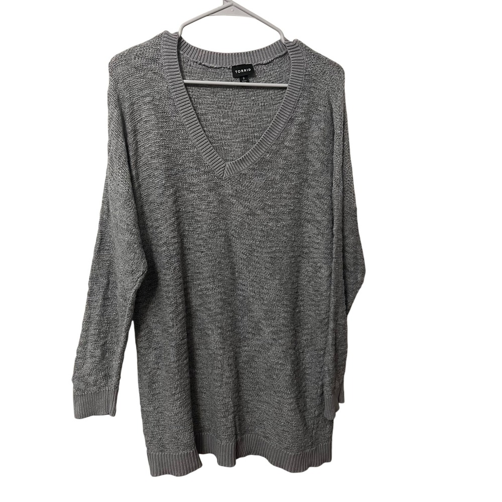 Torrid Gray Textured Knit V Neck Long Sleeve Tunic Sweater Womens‎ Size 0